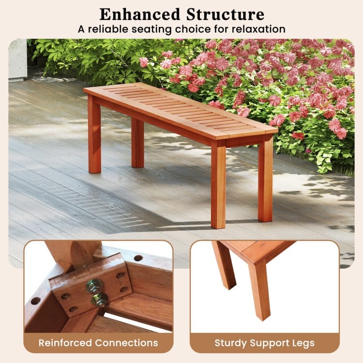 Teak Solid Wood Outdoor Bench Sturdy Backless Seating with Slatted Design - 47" x 12" x 16" (L x W x H)