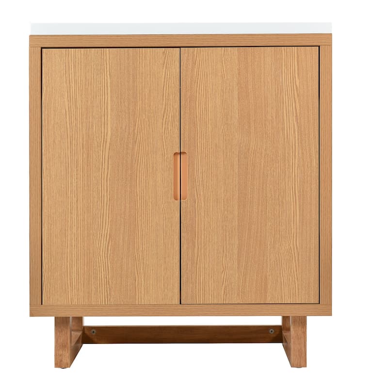 30 inch Solid Wood Freestanding Bathroom Vanity Set in Burly Wood with White Integrated Resin Sink