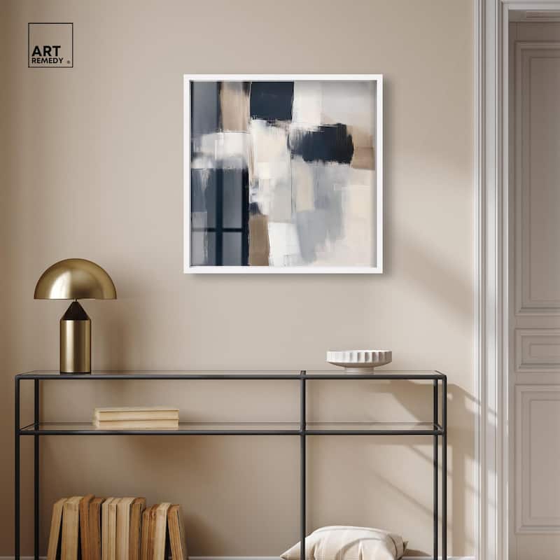 Blue and Tan Abstraction II Shadowbox by Art Remedy