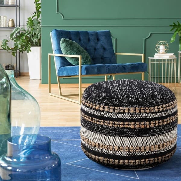 slide 1 of 7, Modern Boho Striped Jute Pouf Ottoman