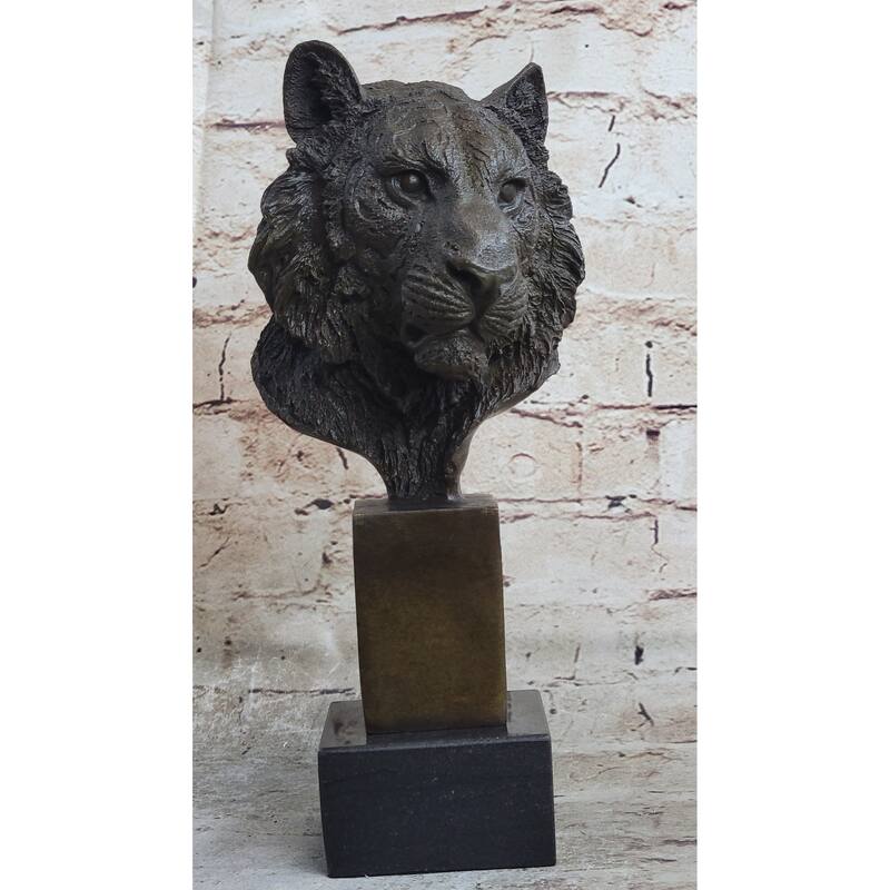 Tiger Bronze Metal Bust Statue Sculpture Tigers Head Marble Base 10 Inches X 5 Inches