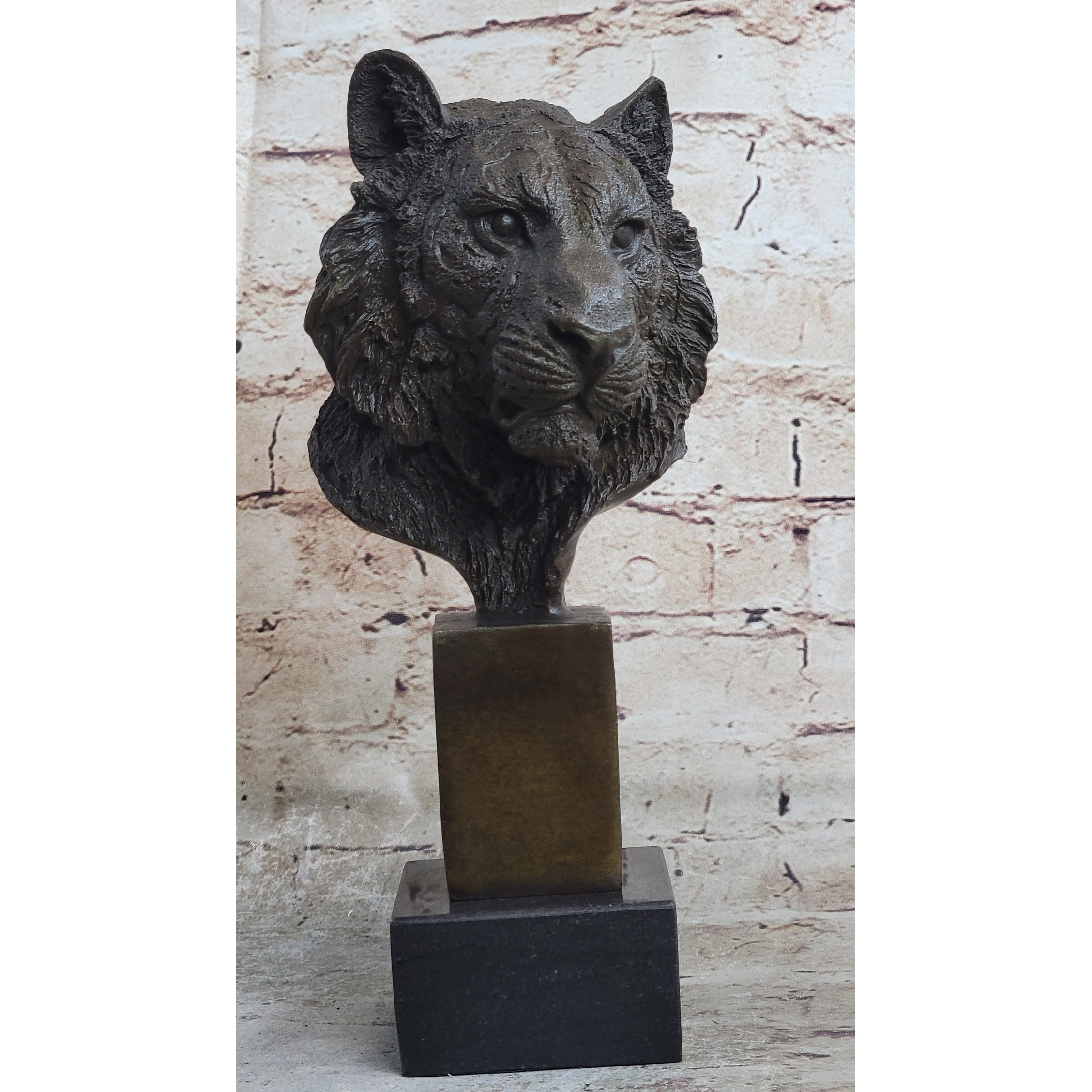 Tiger Bronze Metal Bust Statue Sculpture Tigers Head Marble Base 10 Inches X 5 Inches