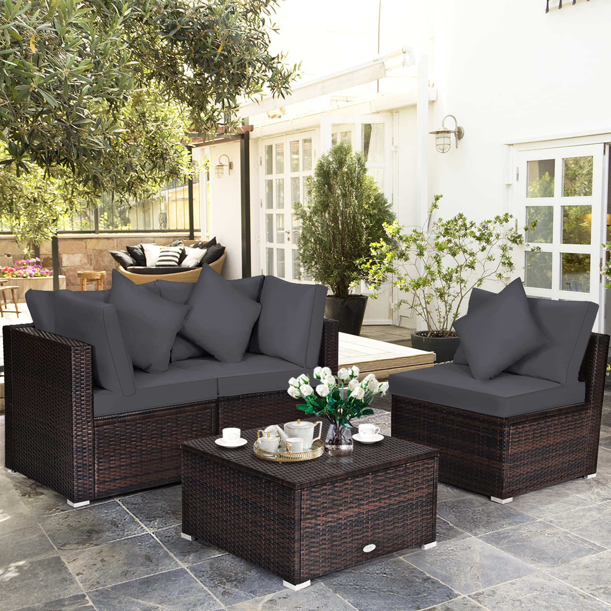 Gymax 4pcs patio rattan sales