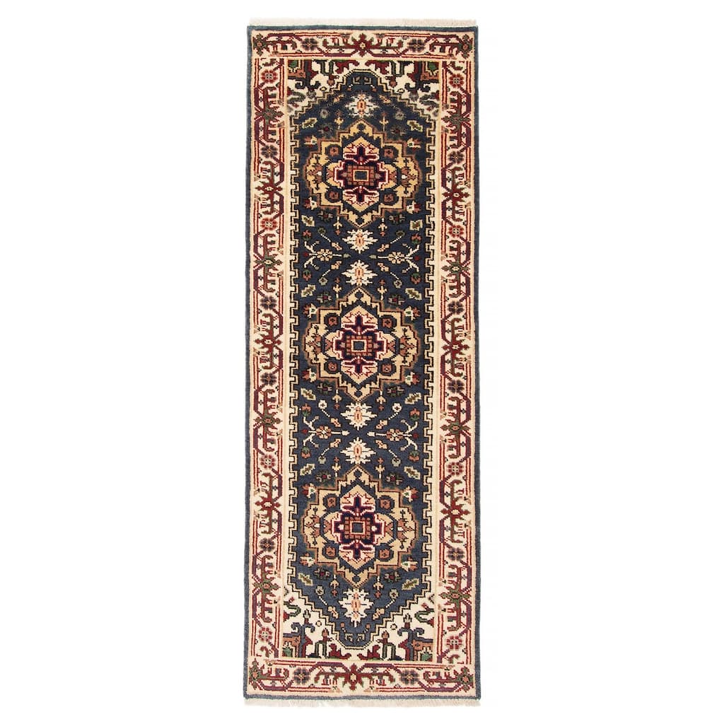 ECARPETGALLERY Hand-knotted Serapi Heritage Navy Wool Rug - 2'6 x 7'8