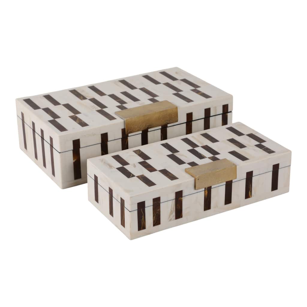 Resin Wood Decorative Boxes Modern Glam (Set of 2) - 4" & 3" Brown - 14" x 8.25" x 4.25"