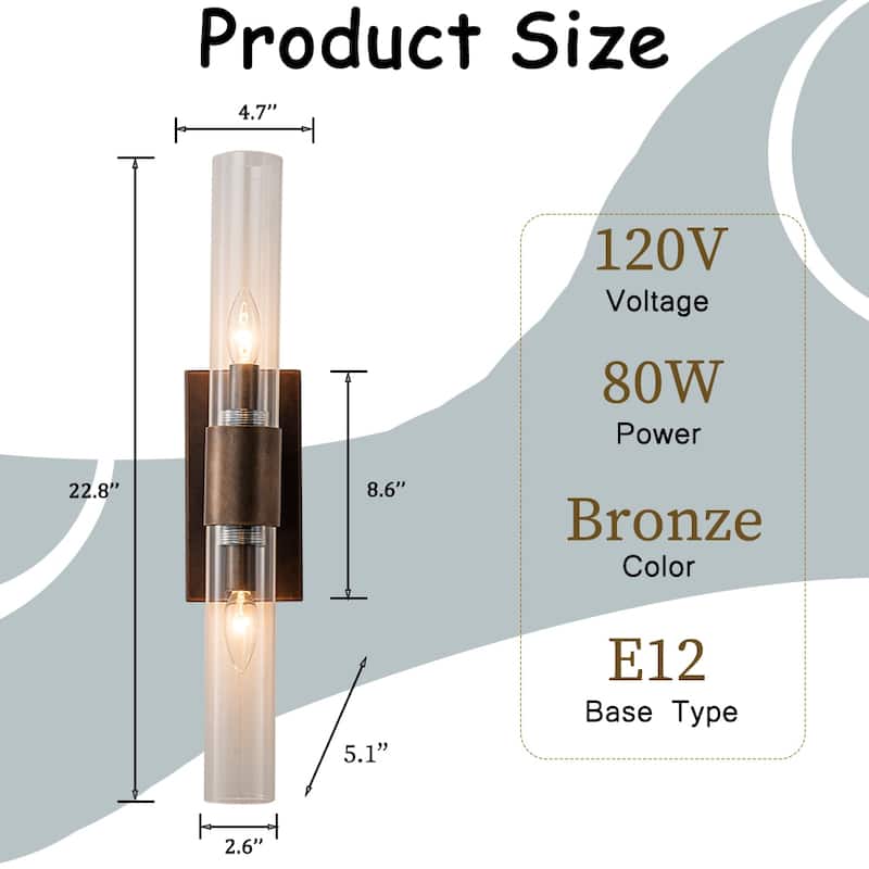 23'' Tall Antique Bronze 2-Light Modern Vanity Light Over Mirror Unique/Statement Double Wall Sconce for Bathroom Living Room