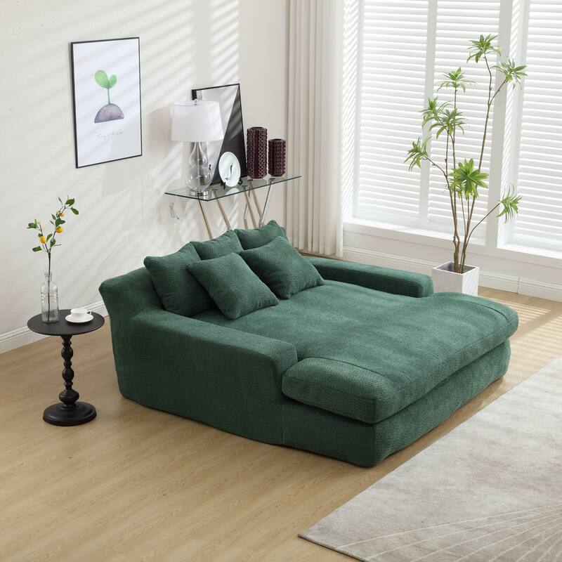 Seersucker 2-seater lazy sofa bed With 2 back pillows , 2 toss pillows,Comfy Sofa- Deep Seat Couch