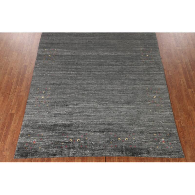 Tribal Gray Gabbeh Indian Area Rug Hand-Knotted Wool Carpet - 7'9" x 9'9"