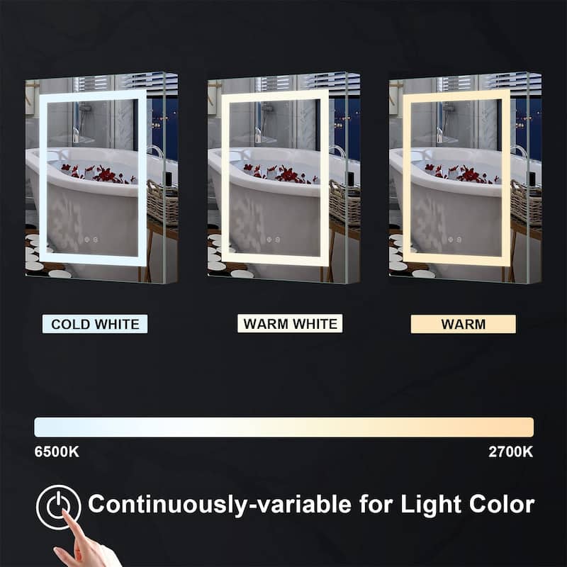 30" H Recessed or Surface LED Mirror Cabinet with Adjustable Glass Shelves,Defogger, Dimmer And Outlets & USB Ports