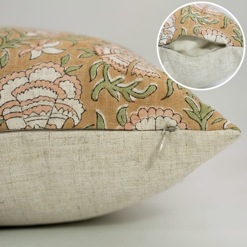 Fabdivine Hand Block Print 24x24 Inch Floral Cushion Case for Farmhouse Soft Linen Boho Home Throw Décor Pillow Cover, Sonakshi
