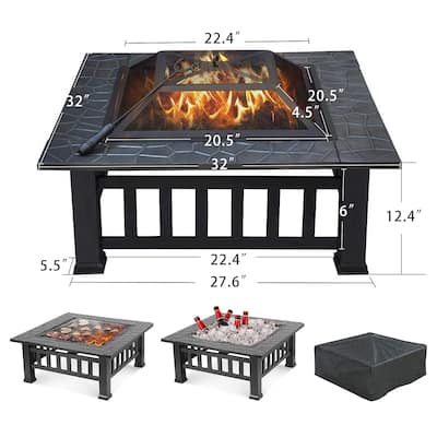 Upland Charcoal Fire Pit with Cover-Antique Finish