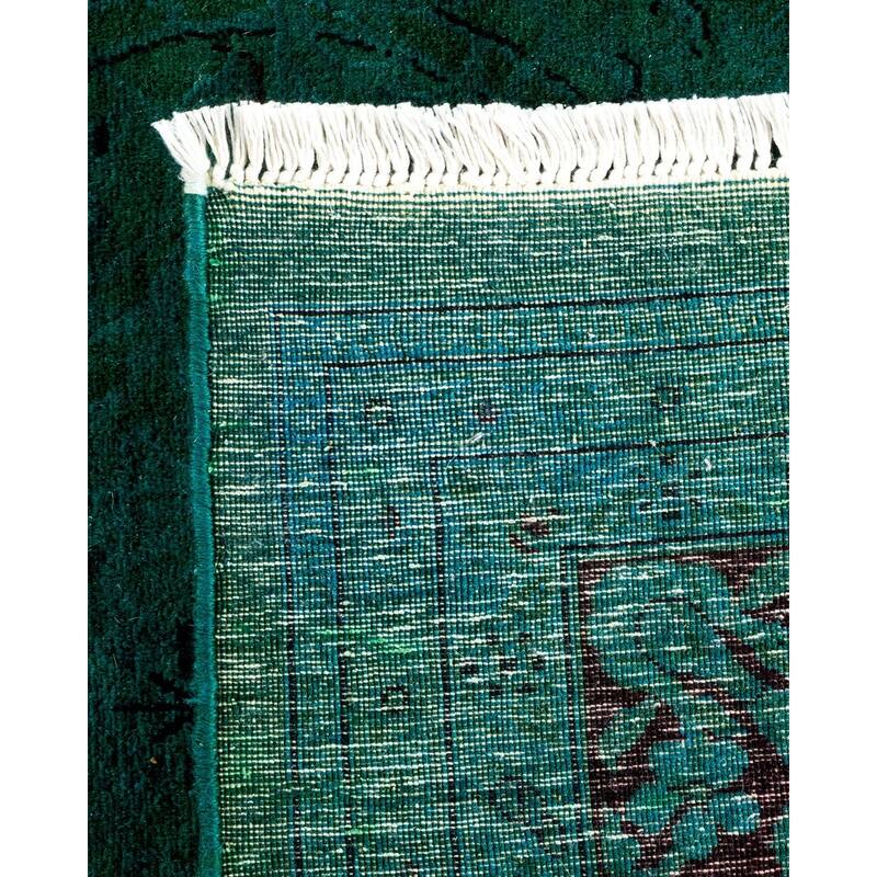 Overton Hand Knotted Wool Vintage Inspired Modern Contemporary Overdyed Green Area Rug - 8' 1" x 9' 10"