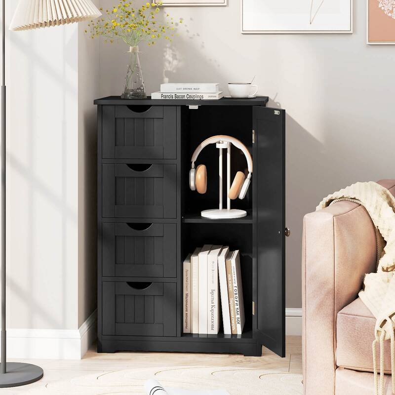 Costway Wooden 4 Drawer Bathroom Floor Cabinet Storage Cupboard 2