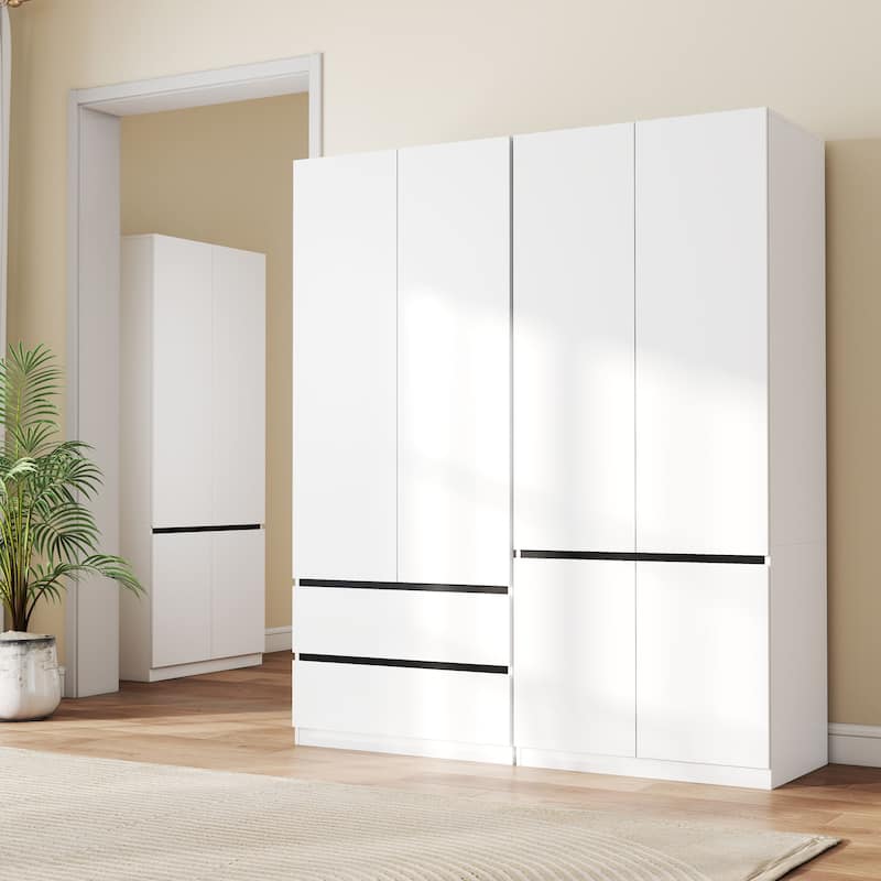 75" Large Modular Armoire with 2 Drawers, Clothes Organizer Closet with Storage Shelves