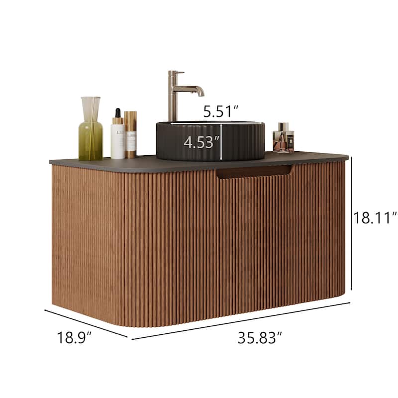 35.83'' Single Bathroom Vanity with Stone Top, Brown, 2 Drawers
