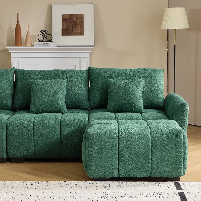 American Tufed Boucle Sofa with Ottoman - 3 Seat 1 Ottoman