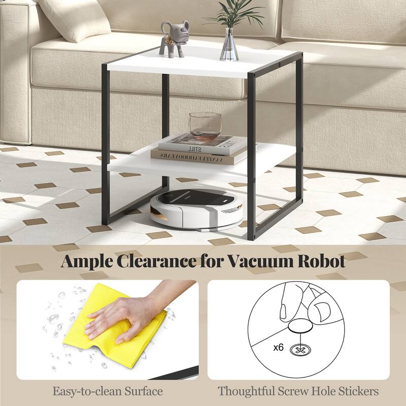 Gymax 2PCS 20'' 2-Tier End Table w/ Storage Shelf Reversible Design