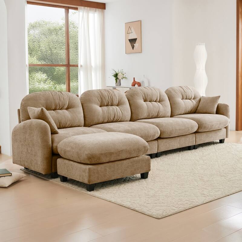 Chenille L-shaped Modular Flexible Combination Sectional Sofa with Wooden Base