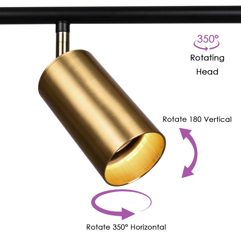 5-Light Black/ Gold Modern Industrial Adjustable Linear Ceiling Track Lighting Kit Spot Tracking Light Pendant