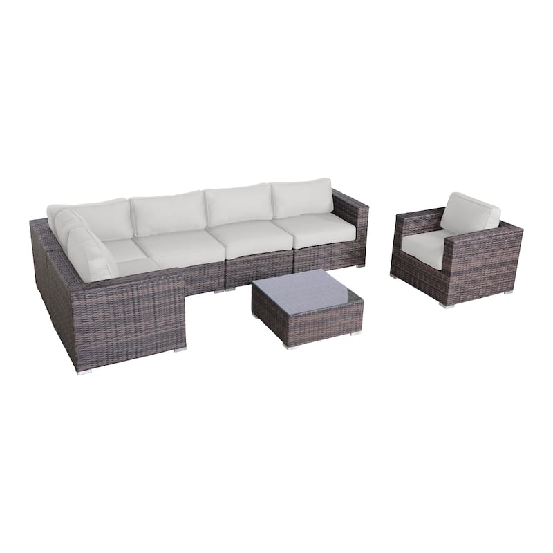 LSI 7 Piece Rattan Sunbrella Sectional Seating Group with Cushions
