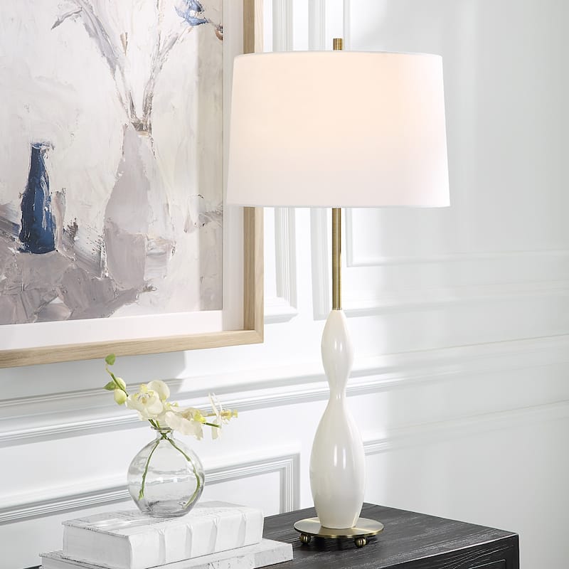Glossy Curvy Base Table Lamp - 34" - White