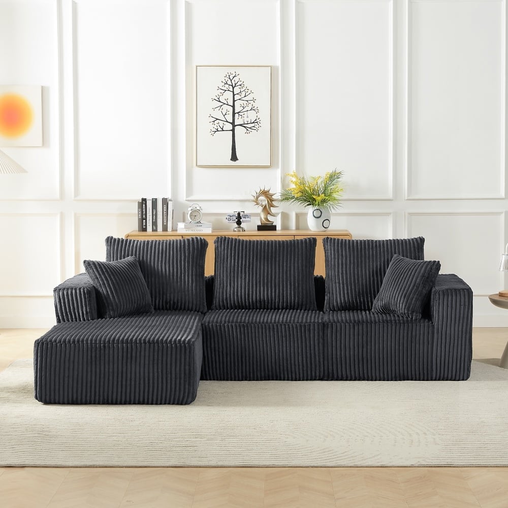 103.5" Corduroy Modular Upholstered Compressed Sectional Sofa with Deep Seat