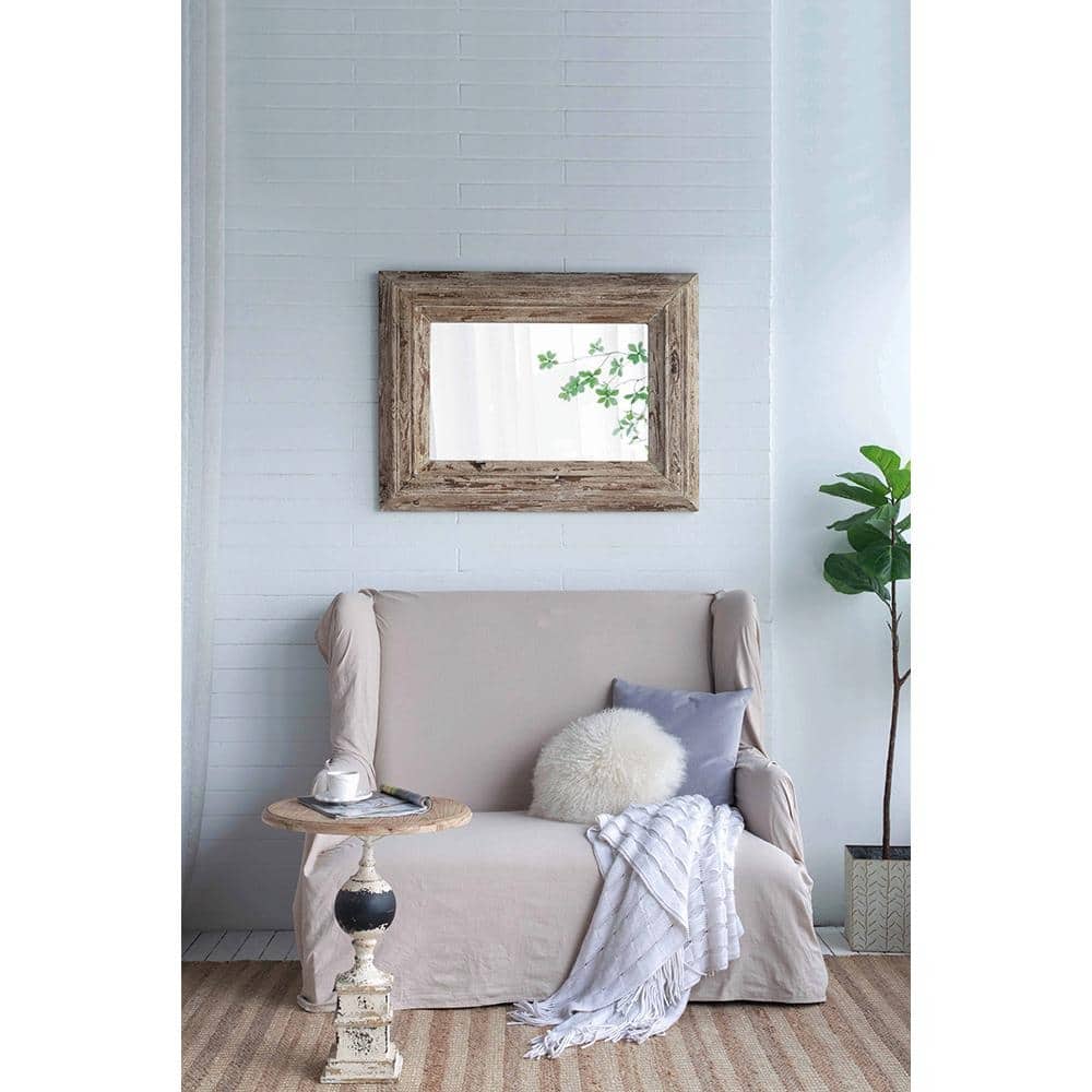 30x2x39" Rectangle Wall Accent Mirror with Distressed Wood Frame