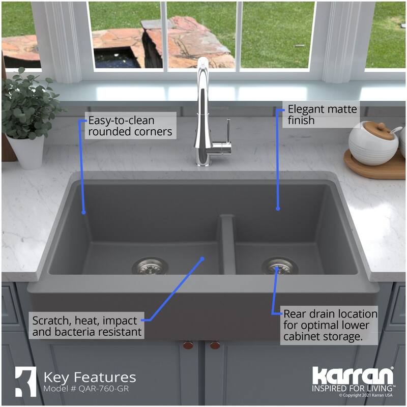 Karran USA QAR-760 Quartz QAR 34" Farmhouse Double Basin Quartz