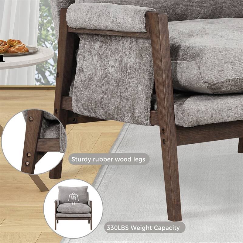 Mid-Century Velvet Living Room Accent Leisure Armchair with Solid Wood