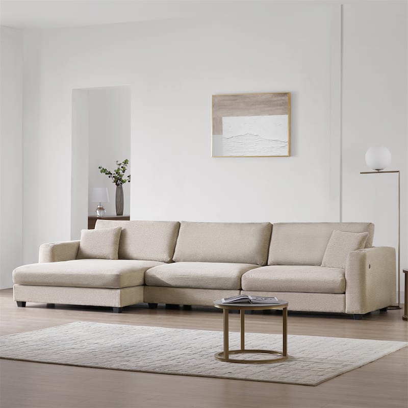 134*54"Oversized Corduroy Sectional Sofa - khaki