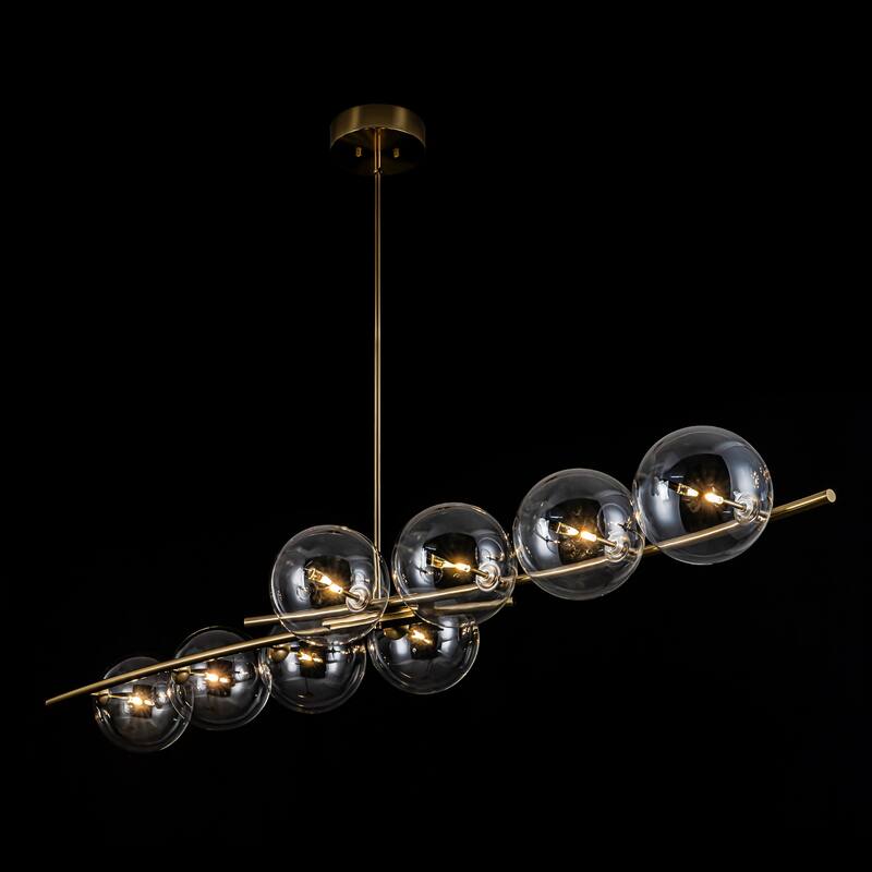 8-Light 69.6" Modern Gold Linear Clear Glass Globe Bubble Large Chandelier - 69.69 in. W x 23.62 in. D x 7.87 in. H