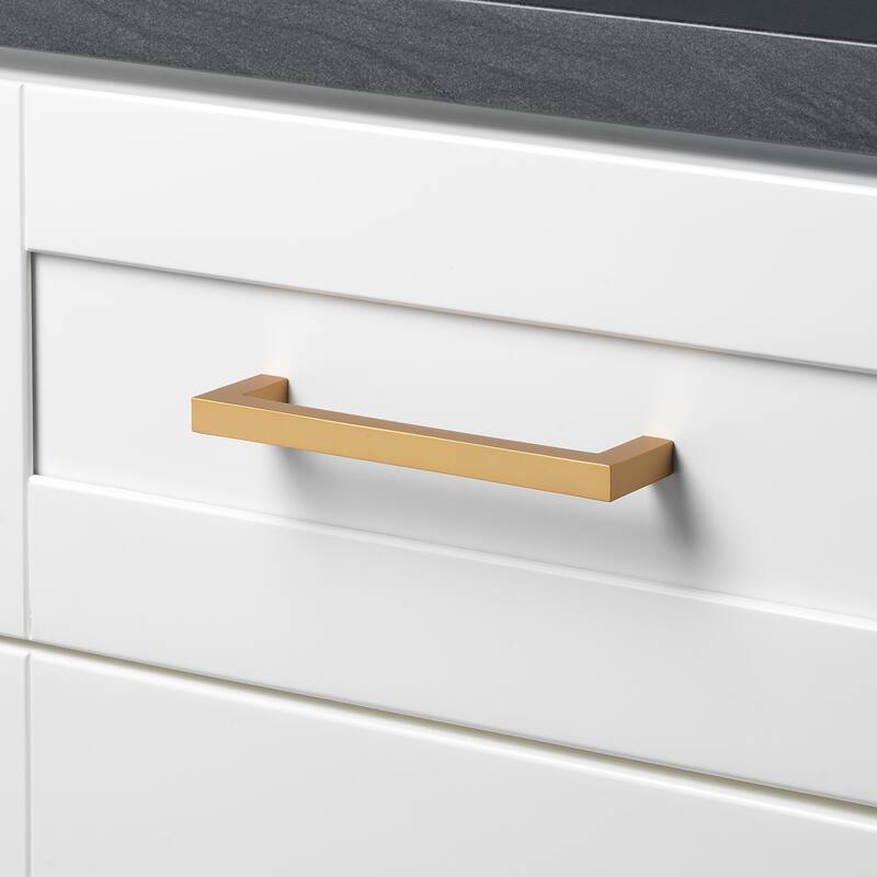GlideRite 6-5/16 in. Center Gold Solid Square Bar Pulls (10-Pack) - Brass Gold