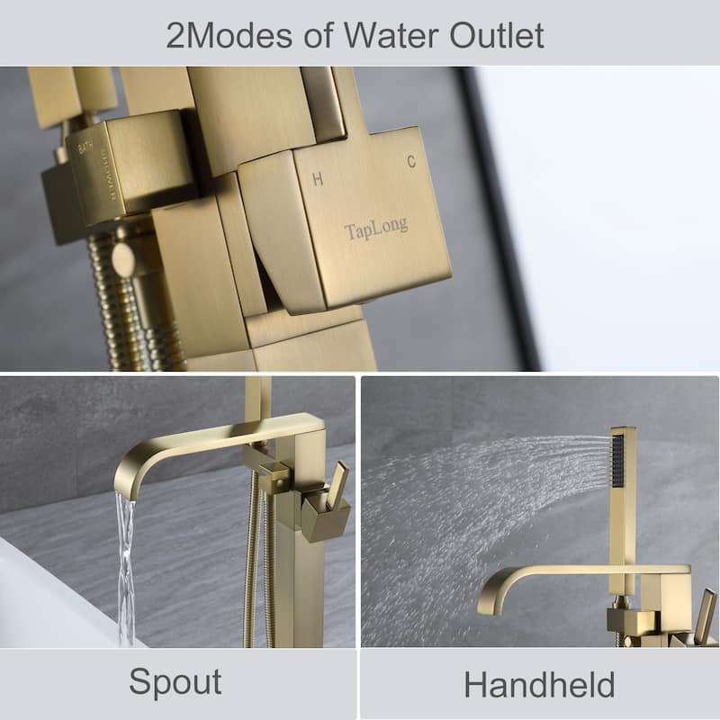 Luxury Brushed Gold 2-Way Bathtub Faucet Freestanding Tub Filler With Handheld Shower