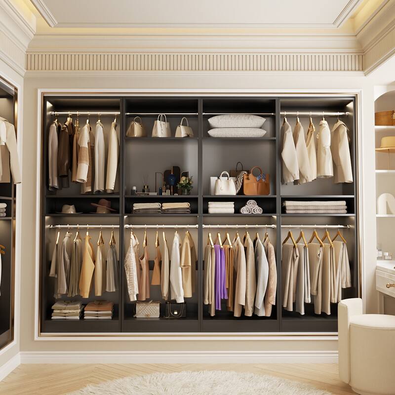 Cimly 25'' W Closet Organizer System with 2 Hanging Rods and DIY Shelves for Walk-in and Reach-in Closet - Set of 4 - Black