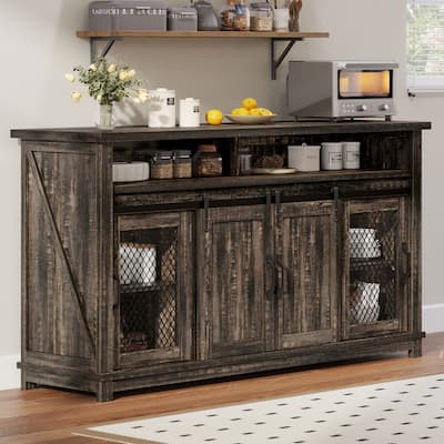 Moasis 63'' W Farmhouse Sideboard Buffet Cabinet with 2 Sliding Barn Doors & 2 Visual Grid Doors
