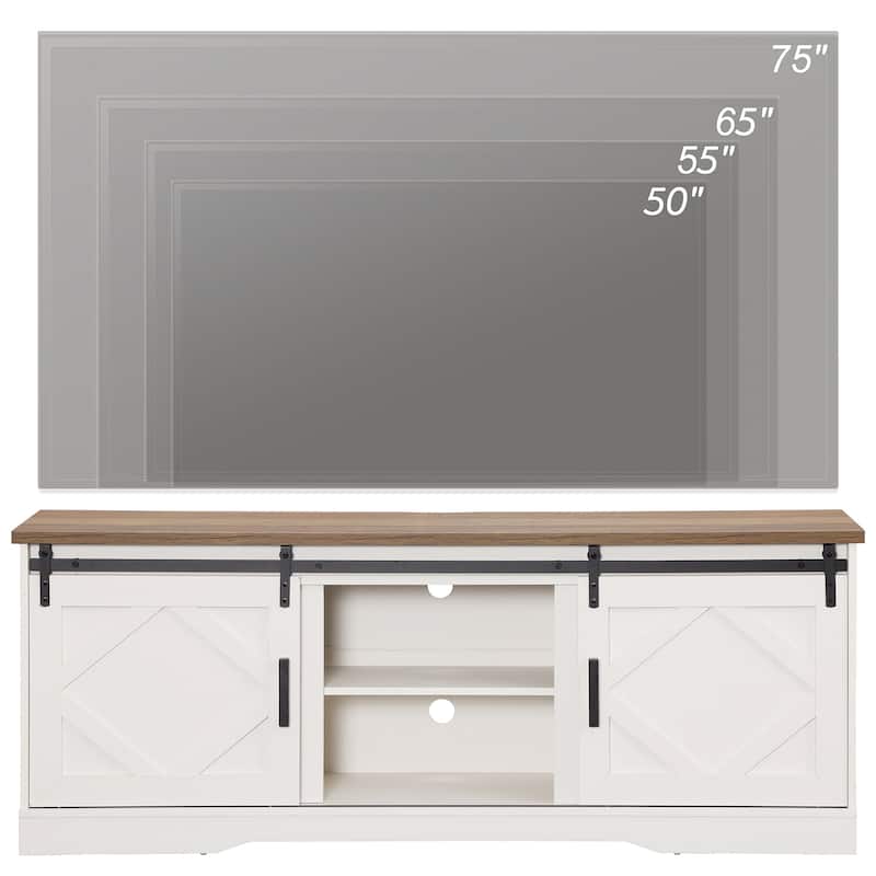 Farmhouse TV Stand Modern Sliding Barn Door Entertainment Center