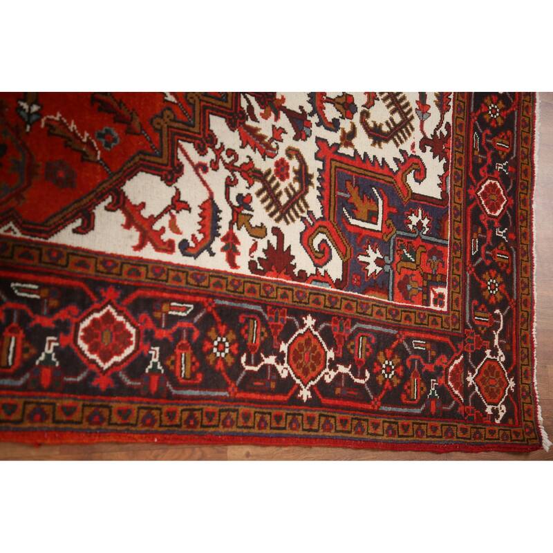 Hand Knotted Oriental 100% Wool Carpet Traditional Medallion Red Heriz Area Rug - 9' 8'' X 6' 7''