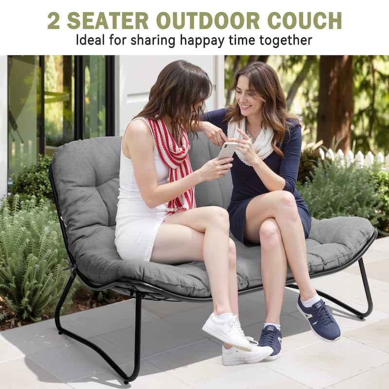 Double Papasan Loveseat Chair Oversized Outdoor Indoor with Padded Cushion