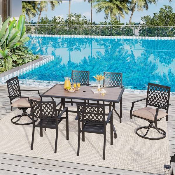 Outdoor Patio Rectangular Dining Table Set with 4 x Dining Chairs, 2 x