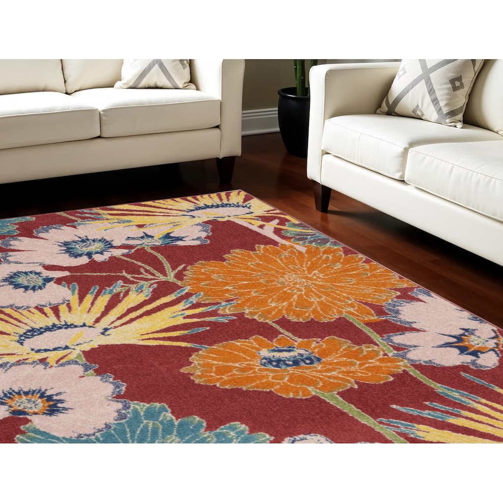 Power Loomed Floral Low Pile Durable Area Rug - 118' X '94' X '0.25