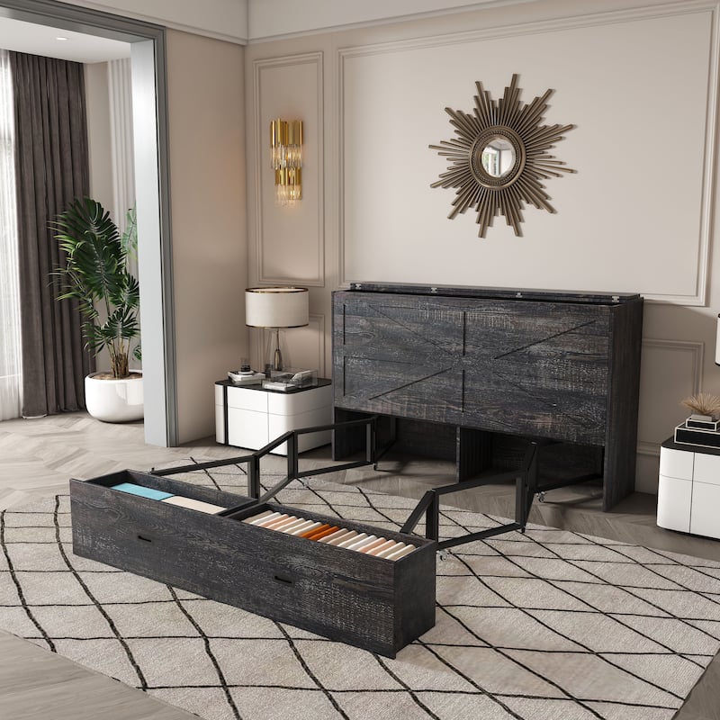 Full Size Foldable Murphy Bed Cabinet with Storage and Charging