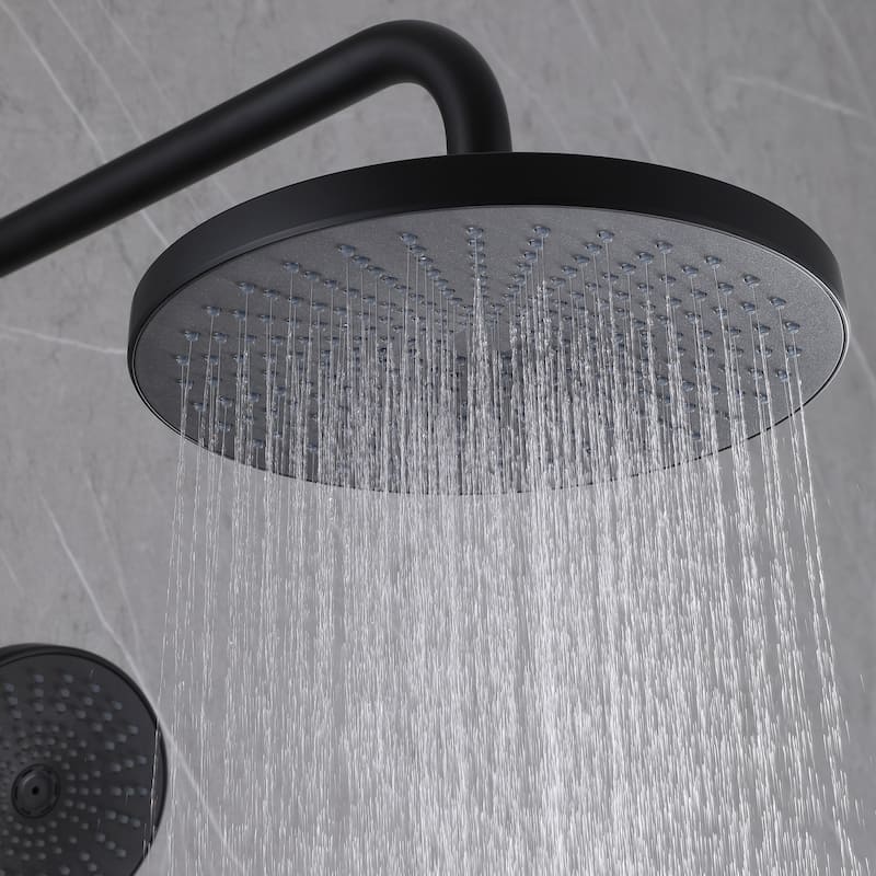 Wall Mount Shower System with Handheld Shower Rainfall Shower Faucet with Rough-in Valve in Matte Black