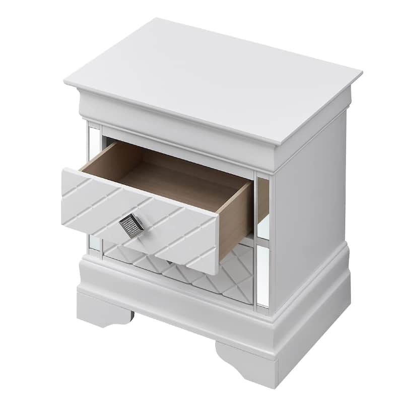 2-Drawer Rectangular Mirrored Nightstand - 24" - White