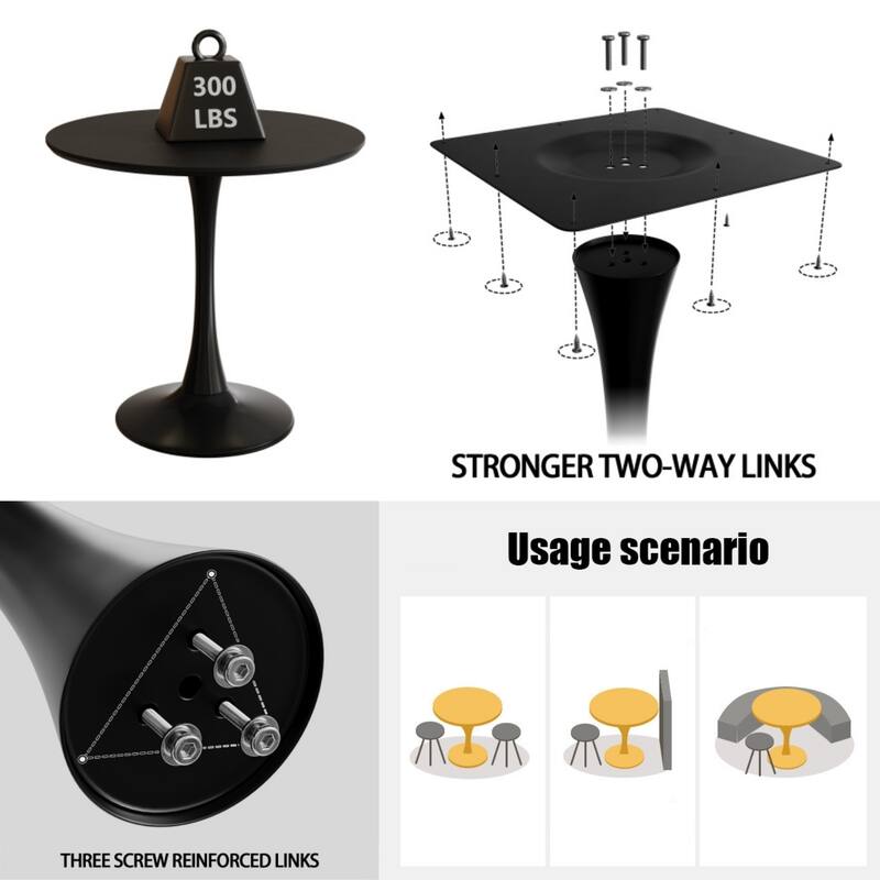 HOMYLIN 24" Black Round Dining Table with Metal Pedestal Base