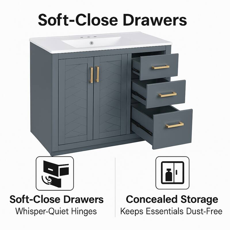 36'' Freestanding Bathroom Vanity with Sink, Solid Wood Frame, 3 Drawers