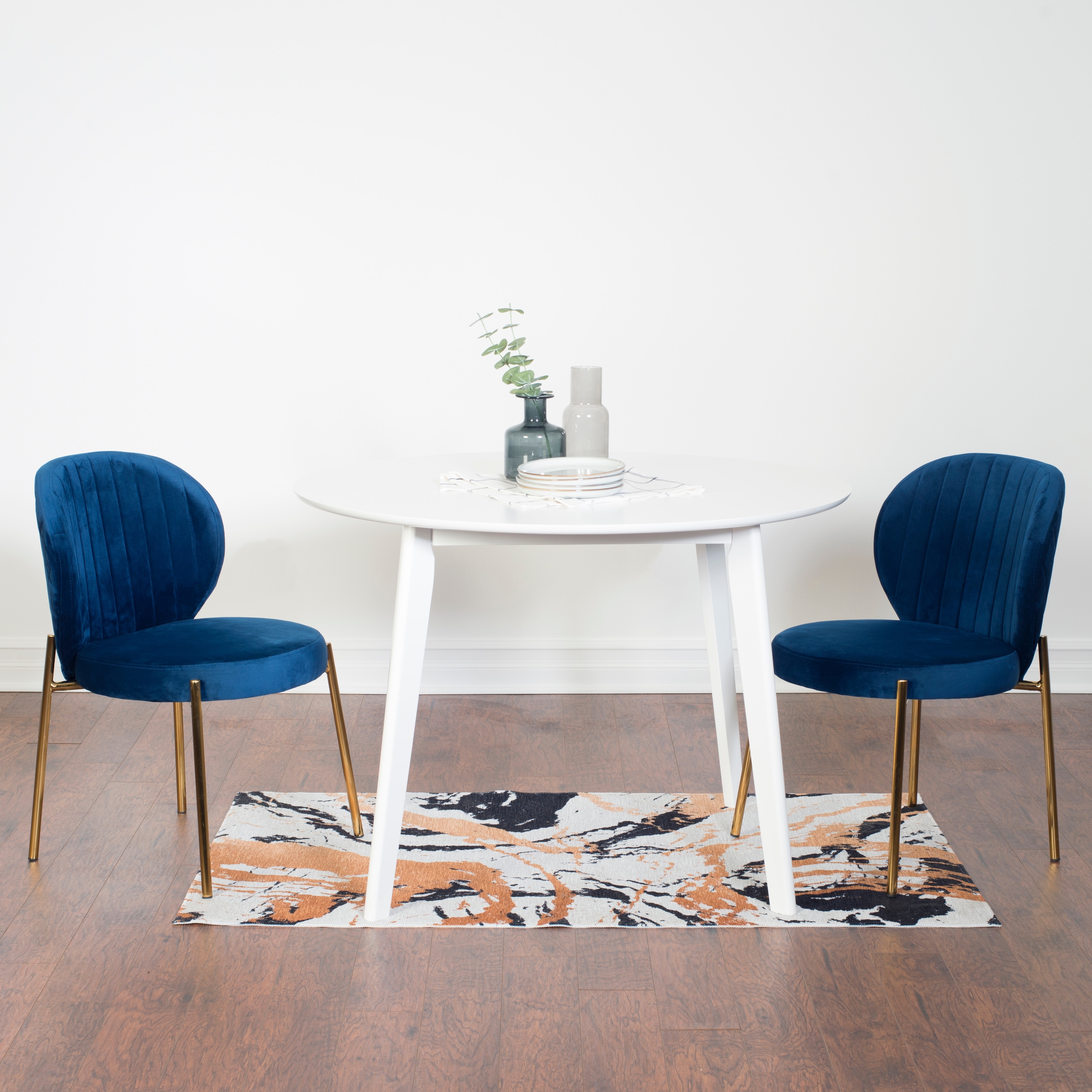 Roundhill Furniture Amoa Contemporary 3-Piece Dining Set, White Round Table and 2 Chairs