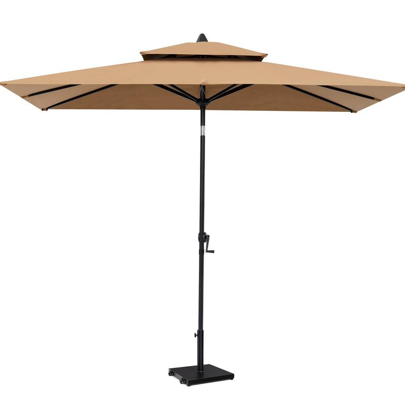Pellebant 9 x 5 Ft Outdoor Double Top Market Umbrella with Wheels Base Stand - Tan
