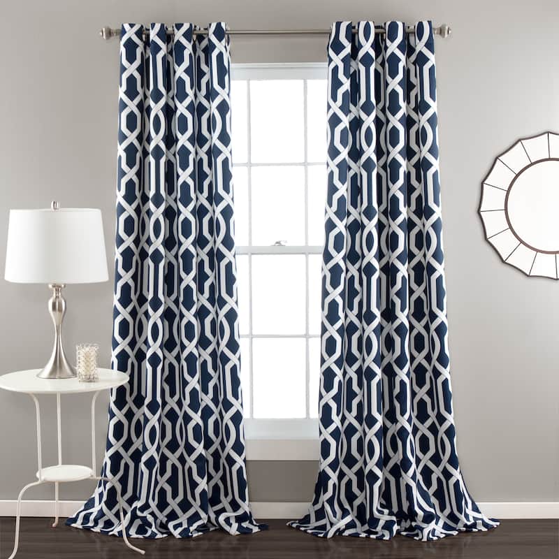 Lush Decor Edward Moroccan Room-darkening Curtain Panel Pair - 52"W x 95"L - Navy