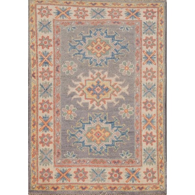 Gray Geometric Kazak Oriental Rug Handmade Wool Carpet - 2'0" x 3'0"