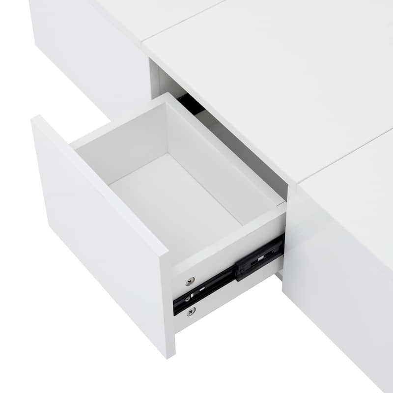 Roomfitters Modern High Gloss Coffee Table with Hidden Storage, Extendable Center Table with Sliding Top with Pull-Out